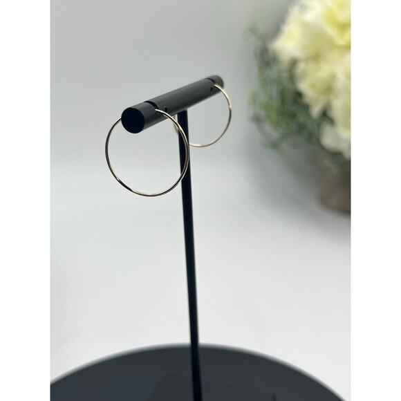 Designer Signed 14K Yellow Gold Continuous Endless Dainty Hoop Earrings 20mm - Picture 10 of 13